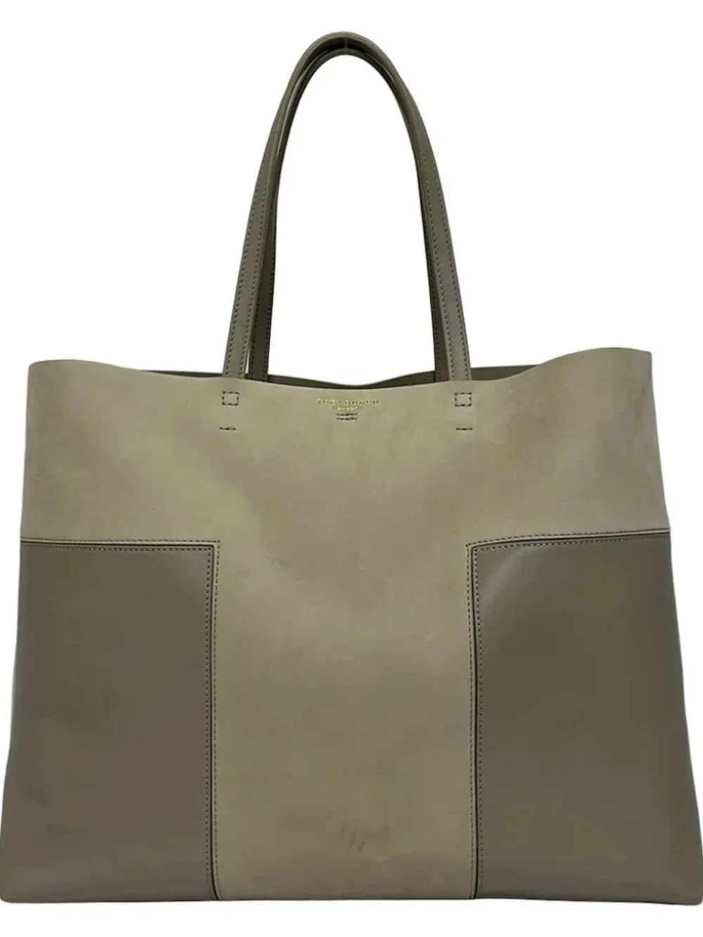 TORY BURCH Gray Beige Leather Nubuck Tote Bag